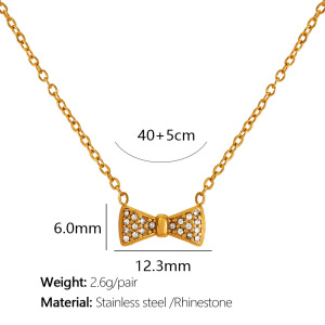 Collier Avec Pendentif En Forme De Nœud Papillon En Acier Inoxydable Plaqué Or  Et Strass Pour Femme, Série Simple h5 Image2