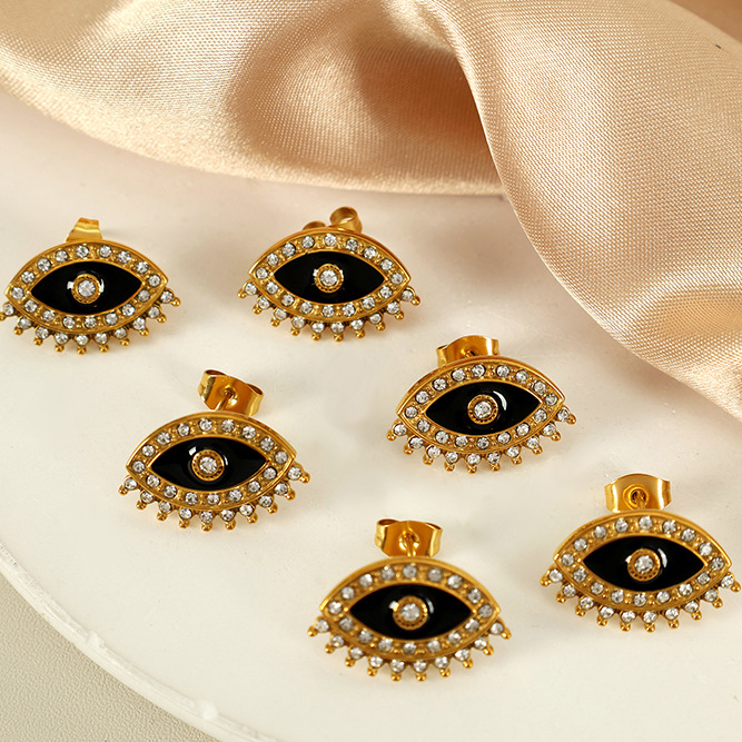1 Paire De Boucles D'Oreilles À Tige Rétro En Acier Inoxydable Plaqué Or Avec Strass Pour Femme h5Image5