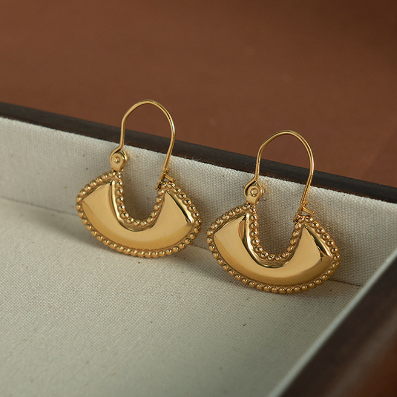 1 Paire De Boucles D'Oreilles Pendantes Géométriques Rétro En Acier Inoxydable Plaqué Or Pour Femme h5Image5