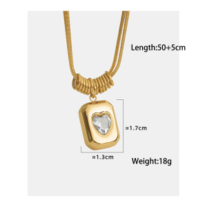 Collier Avec Pendentif En Forme De Cœur En Acier Inoxydable Plaqué Or  Et Zircon Pour Femme, Série Simple h5 Image2