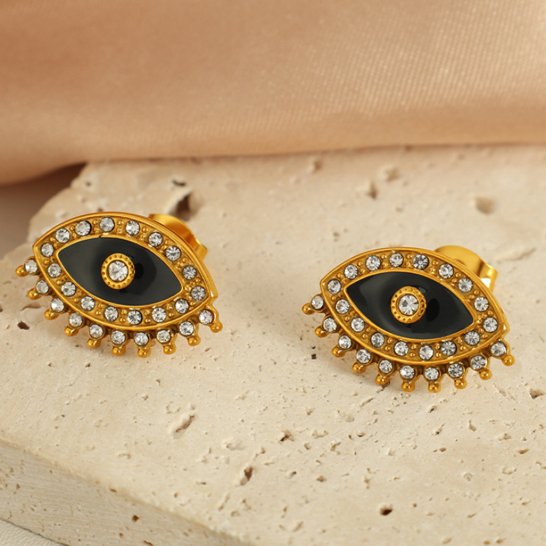 1 Paire De Boucles D'Oreilles À Tige Rétro En Acier Inoxydable Plaqué Or Avec Strass Pour Femme h5Image4