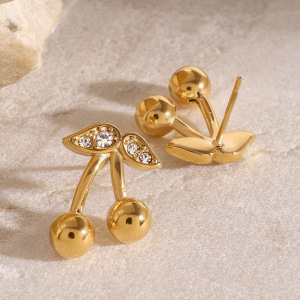 1 Paire De Boucles D'Oreilles À Tige En Acier Inoxydable Plaqué Or  Et Zircon Pour Femme, Série Simple Sweet Plant h5 Image2