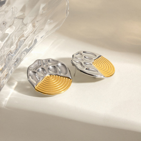 1 paire de boucles d'oreilles à tige géométriques rétro en acier inoxydable plaqué or  pour femme