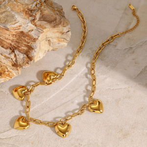 Collier Avec Pendentif En Forme De Cœur En Acier Inoxydable Plaqué Or  Pour Femme, Série Simple, 1 Pièce h5 
