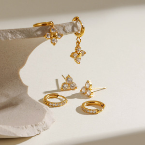 1 Paire De Boucles D'Oreilles Géométriques Classiques En Acier Inoxydable Plaqué Or Et Zircon Pour Femme h5 Image3