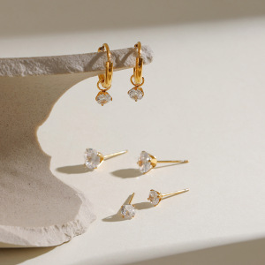 1 Paire De Boucles D'Oreilles Géométriques Simples En Acier Inoxydable Plaqué Or Et Zircon Pour Femme h5 Image4