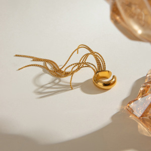 1 Paire De Manchettes D'Oreilles Femme Style Rétro À Pompons, En Acier Inoxydable Plaqué Or h5 