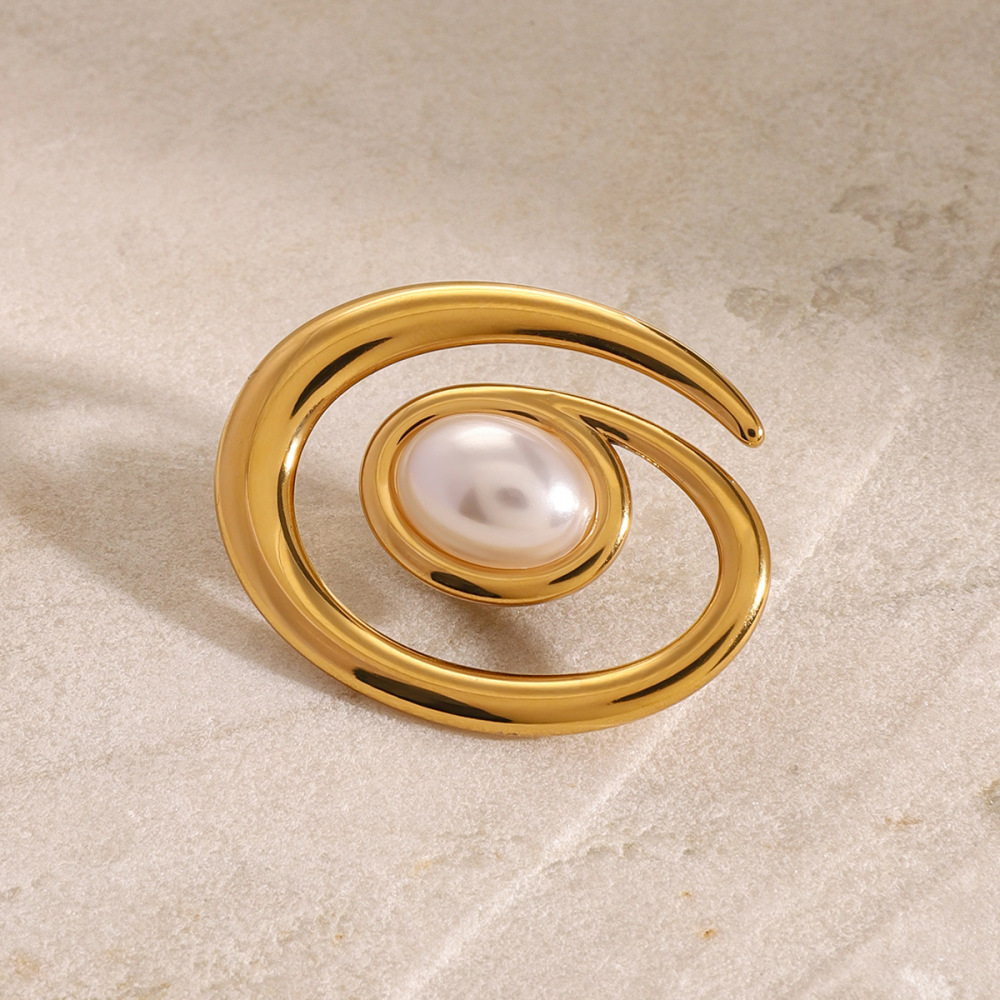 1 Paire De Broches Géométriques Classiques En Acier Inoxydable Plaqué Or  Avec Perles Artificielles Pour Femme 