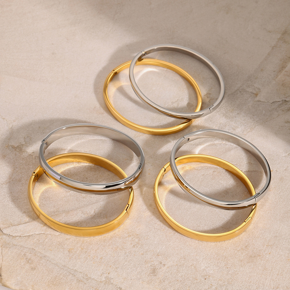 Bracelet Pour Femme, Série Simple, Classique, Géométrique, En Acier Inoxydable Plaqué Or , 1 Pièce h5Image2