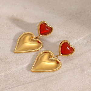 1 Paire De Boucles D'Oreilles Pendantes En Acier Inoxydable Plaqué Or , Série Classique, Cœur Doux, Avec Pierres Précieuses Artificielles Pour Femmes h5 Image4