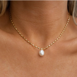 Collier Avec Pendentif En Perles Artificielles Pour Femme, Série Classique Rétro, En Acier Inoxydable Plaqué Or h5 Image3
