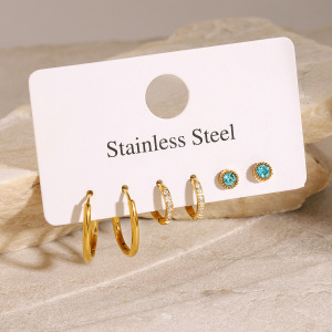 1 Paire De Boucles D'Oreilles Géométriques Simples En Acier Inoxydable Plaqué Or Et Zircon Pour Femme h5 Image2