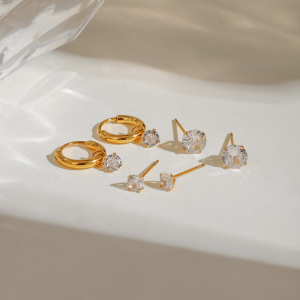 1 Paire De Boucles D'Oreilles Géométriques Simples En Acier Inoxydable Plaqué Or Et Zircon Pour Femme h5 Image3