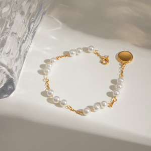 Bracelet De Perles Artificielles Pour Femme, Série Simple, Perles Douces, En Acier Inoxydable Plaqué Or  h5 