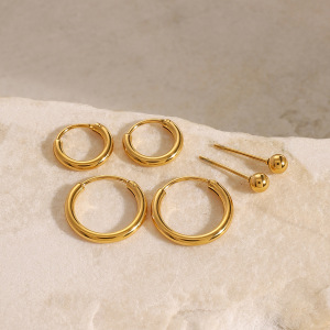 Ensemble De Boucles D'Oreilles Annulaires Pour Femme, En Acier Inoxydable Plaqué Or, Étanches, À Porter Au Quotidien. h5 Image3
