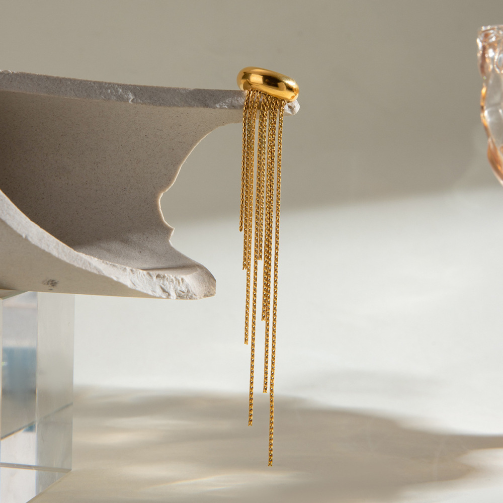 1 Paire De Manchettes D'Oreilles Femme Style Rétro À Pompons, En Acier Inoxydable Plaqué Or h5Image4