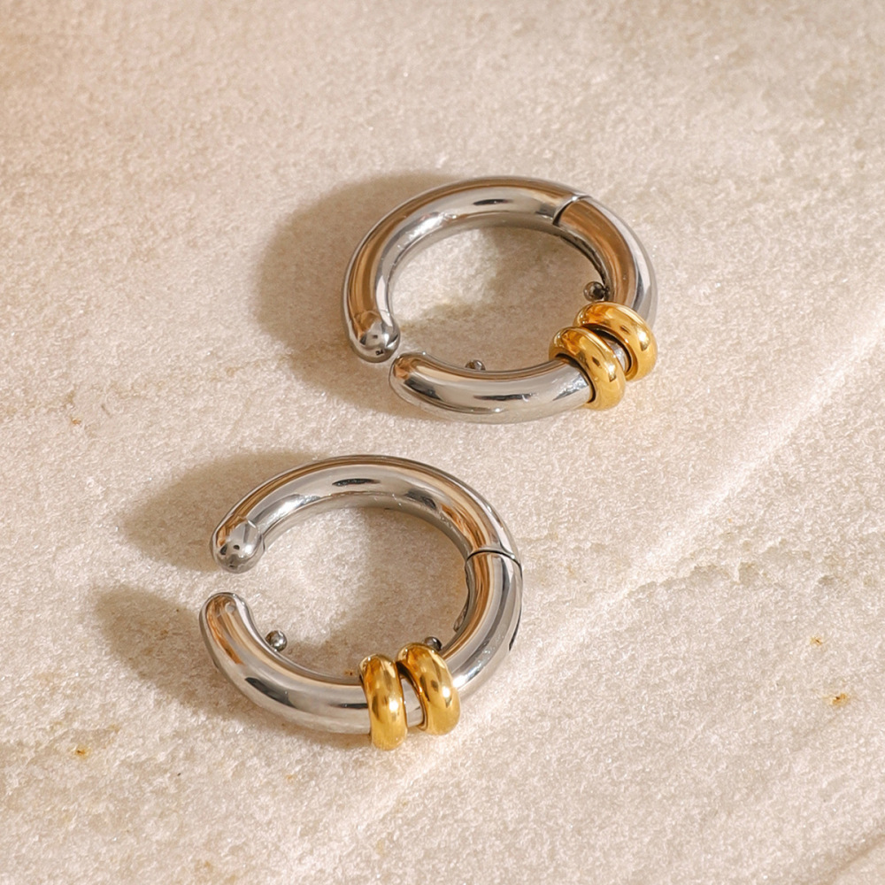 1 Paire De Manchettes D'Oreilles Femme En Acier Inoxydable Plaqué Or, Style Géométrique Décontracté Et Simple