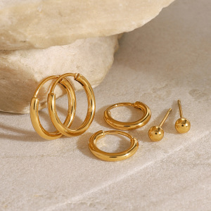 Ensemble De Boucles D'Oreilles Annulaires Pour Femme, En Acier Inoxydable Plaqué Or, Étanches, À Porter Au Quotidien. h5 Image4