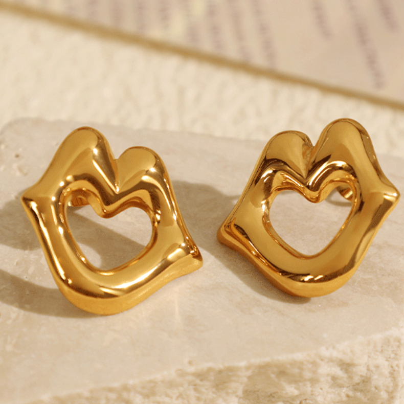 1 Paire De Boucles D'Oreilles À Tige Géométriques Simples En Acier Inoxydable Plaqué Or Pour Femme