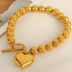 Bracelet À Breloques Pour Femme En Acier Inoxydable Plaqué Or , Série Simple, Motif Cœur Simple, 1 Pièce h5