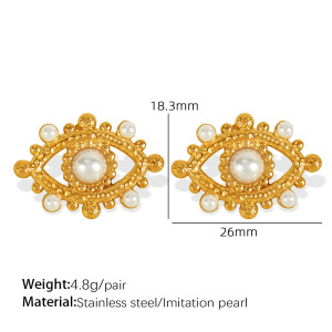 1 Paire De Boucles D'Oreilles À Tige Simples En Acier Inoxydable Plaqué Or  Avec Perles Artificielles Pour Femme h5 Image2