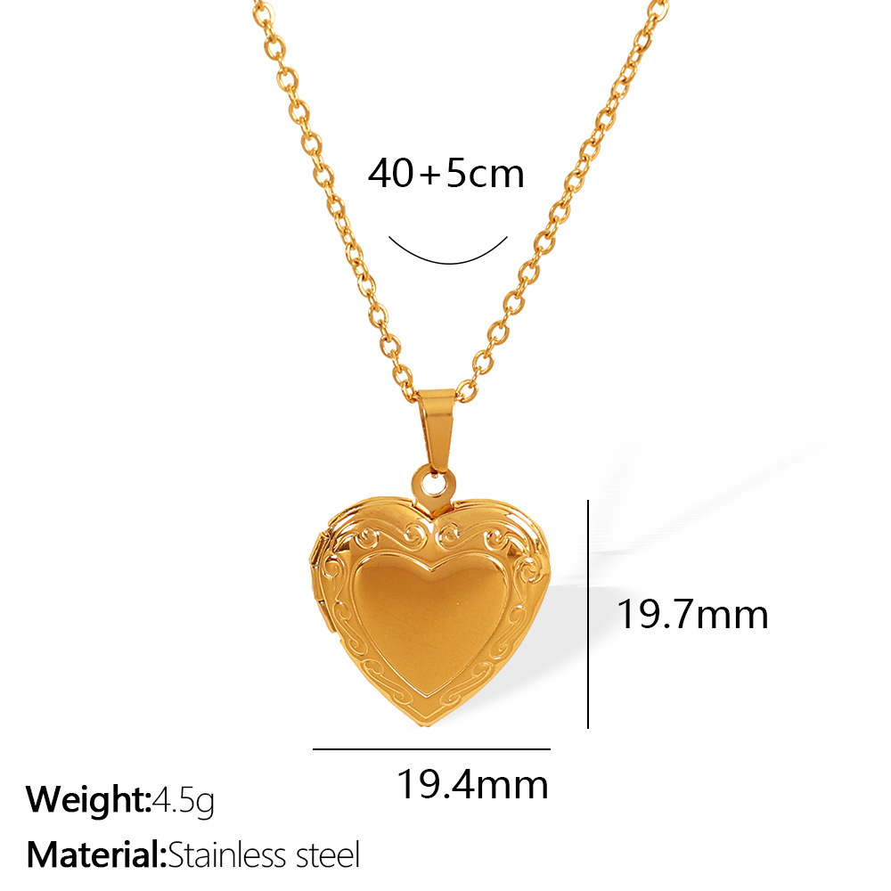 Collier Avec Pendentif En Forme De Cœur Simple En Acier Inoxydable Plaqué Or  Pour Femme, 1 Pièce Image2