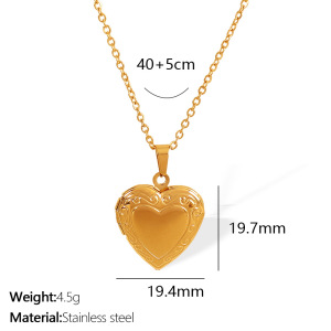 Collier Avec Pendentif En Forme De Cœur Simple En Acier Inoxydable Plaqué Or  Pour Femme, 1 Pièce h5 Image2