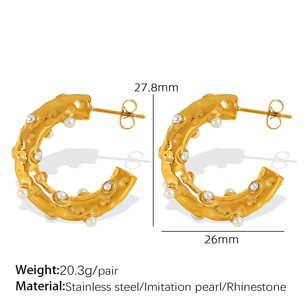 1 Paire De Boucles D'Oreilles Puces Pour Femme, Collection Rétro Géométrique De Luxe, En Acier Inoxydable Plaqué Or Et Strass. Image2