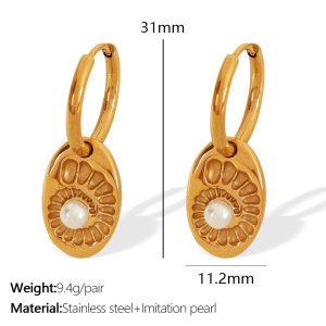 1 Paire De Boucles D'Oreilles Pendantes Pour Femme, Série Simple, En Acier Inoxydable Plaqué Or , Avec Perles Artificielles h5 Image2