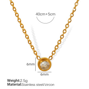 Collier Avec Pendentif Géométrique En Acier Inoxydable Plaqué Or Et Zircon Pour Femme, Série Simple, 1 Pièce h5 Image2