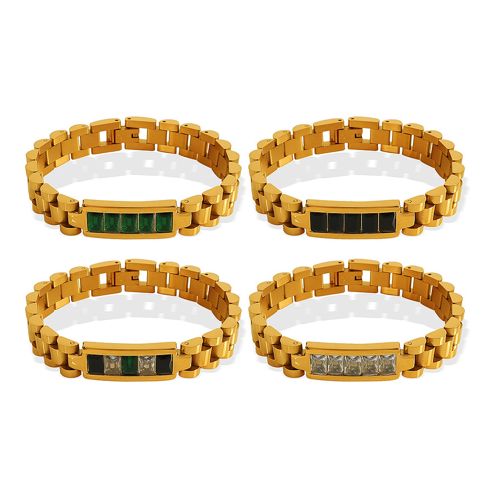 Bracelet Chaîne Géométrique Rétro En Acier Inoxydable Plaqué Or Et Zircon Pour Femme, Série Simple, 1 Pièce h5Image6