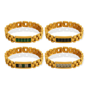 Bracelet Chaîne Géométrique Rétro En Acier Inoxydable Plaqué Or Et Zircon Pour Femme, Série Simple, 1 Pièce h5 Image6
