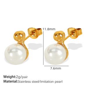 Ensemble De Colliers Pour Femmes, 1 Paire, Série Simple, Géométrique, En Acier Inoxydable Plaqué Or, Perles Artificielles h5 Image2