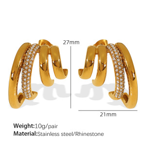 1 Paire De Boucles D'Oreilles À Tige Géométriques Rétro En Acier Inoxydable Plaqué Or  Avec Strass Pour Femme h5 Image2