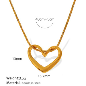 Collier Avec Pendentif En Forme De Cœur Simple En Acier Inoxydable Plaqué Or  Pour Femme, 1 Pièce h5 Image2