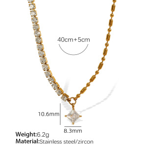 Collier De Perles Géométriques Simples En Acier Inoxydable Plaqué Or  Pour Femme, Série Luxueuse, 1 Pièce h5 Image2