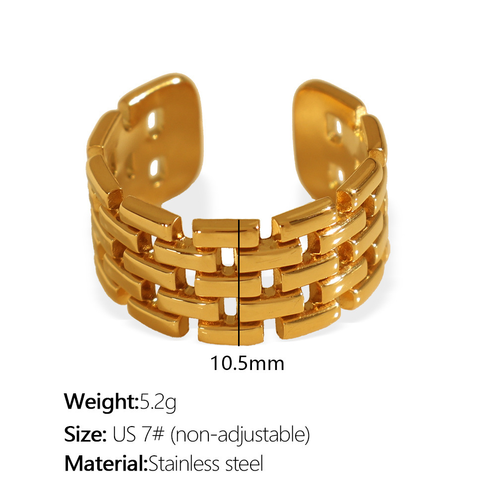 1 Paire De Bagues Ajustables Rétro Géométriques En Acier Inoxydable Plaqué Or  Pour Femme Image2