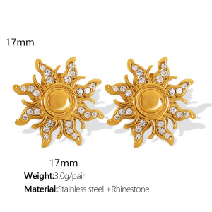 1 Paire De Boucles D'Oreilles À Tige Rétro Soleil/Lune En Acier Inoxydable Plaqué Or Avec Strass Pour Femme h5 Image2