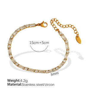 Bracelet Chaîne Géométrique Simple En Acier Inoxydable Plaqué Or Et Zircon Pour Femme, Série Luxueuse, 1 Pièce h5 Image2