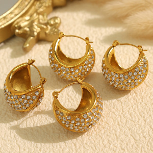 1 Paire De Boucles D'Oreilles Créoles Classiques Géométriques En Acier Inoxydable Plaqué Or  Avec Strass Pour Femme, Série Luxueuse h5 