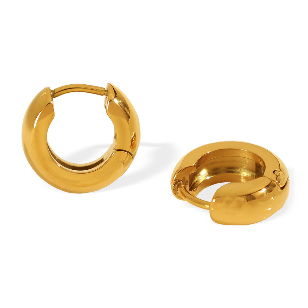 1 Paire De Boucles D'Oreilles Créoles Classiques En Acier Inoxydable Plaqué Or Pour Femme, Série Simple h5Image4