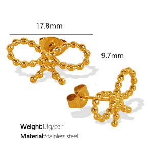 1 Paire De Boucles D'Oreilles À Tige Pour Femme En Acier Inoxydable Plaqué Or , Série Simple, Avec Nœud Papillon h5 Image2