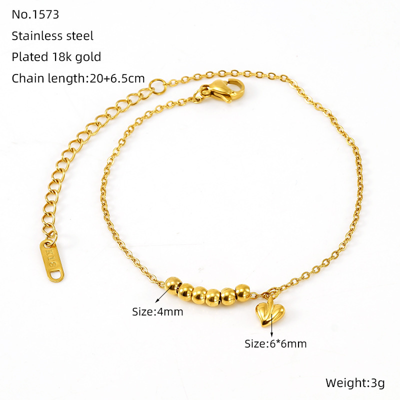 Bracelet Chaîne Pour Femme En Acier Inoxydable Plaqué Or , Série Simple, Motif Cœur Classique, 1 Pièce Image2
