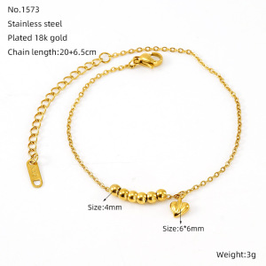 Bracelet Chaîne Pour Femme En Acier Inoxydable Plaqué Or , Série Simple, Motif Cœur Classique, 1 Pièce h5 Image2