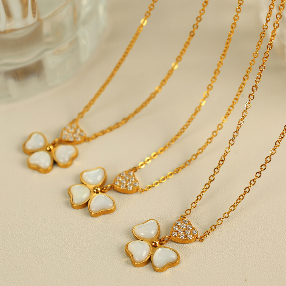 Collier Avec Pendentif Géométrique Simple En Acier Inoxydable Plaqué Or Et Strass Pour Femme, 1 Pièce h5Image3