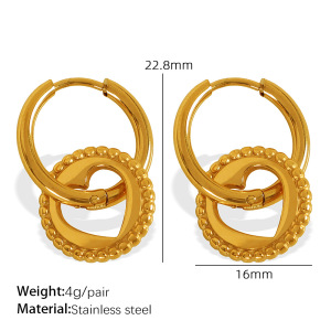 1 Paire De Boucles D'Oreilles Pendantes En Acier Inoxydable Plaqué Or  Pour Femme, Série Simple, Motif Cœur h5 Image2