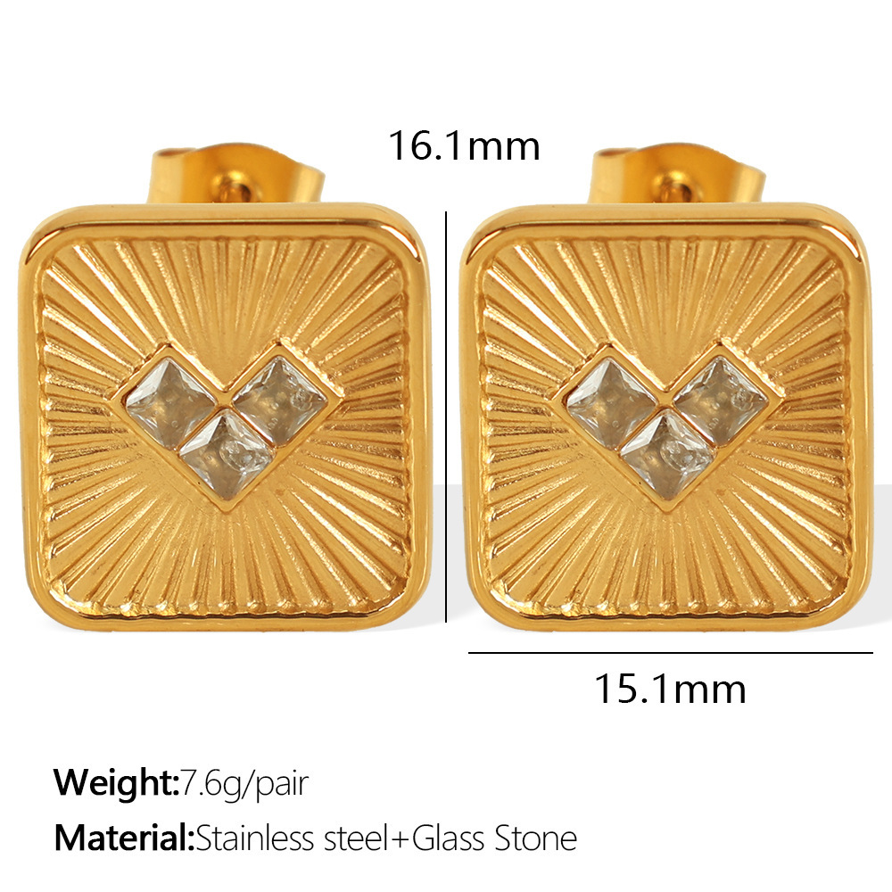 1 Paire De Boucles D'Oreilles À Tige En Acier Inoxydable Plaqué Or Avec Zircons Pour Femme, Style Rétro, Série Simple Image2