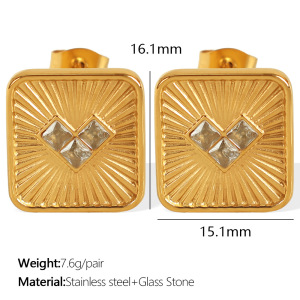 1 Paire De Boucles D'Oreilles À Tige En Acier Inoxydable Plaqué Or Avec Zircons Pour Femme, Style Rétro, Série Simple h5 Image2