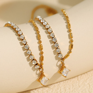 Collier De Perles Géométriques Simples En Acier Inoxydable Plaqué Or  Pour Femme, Série Luxueuse, 1 Pièce h5 