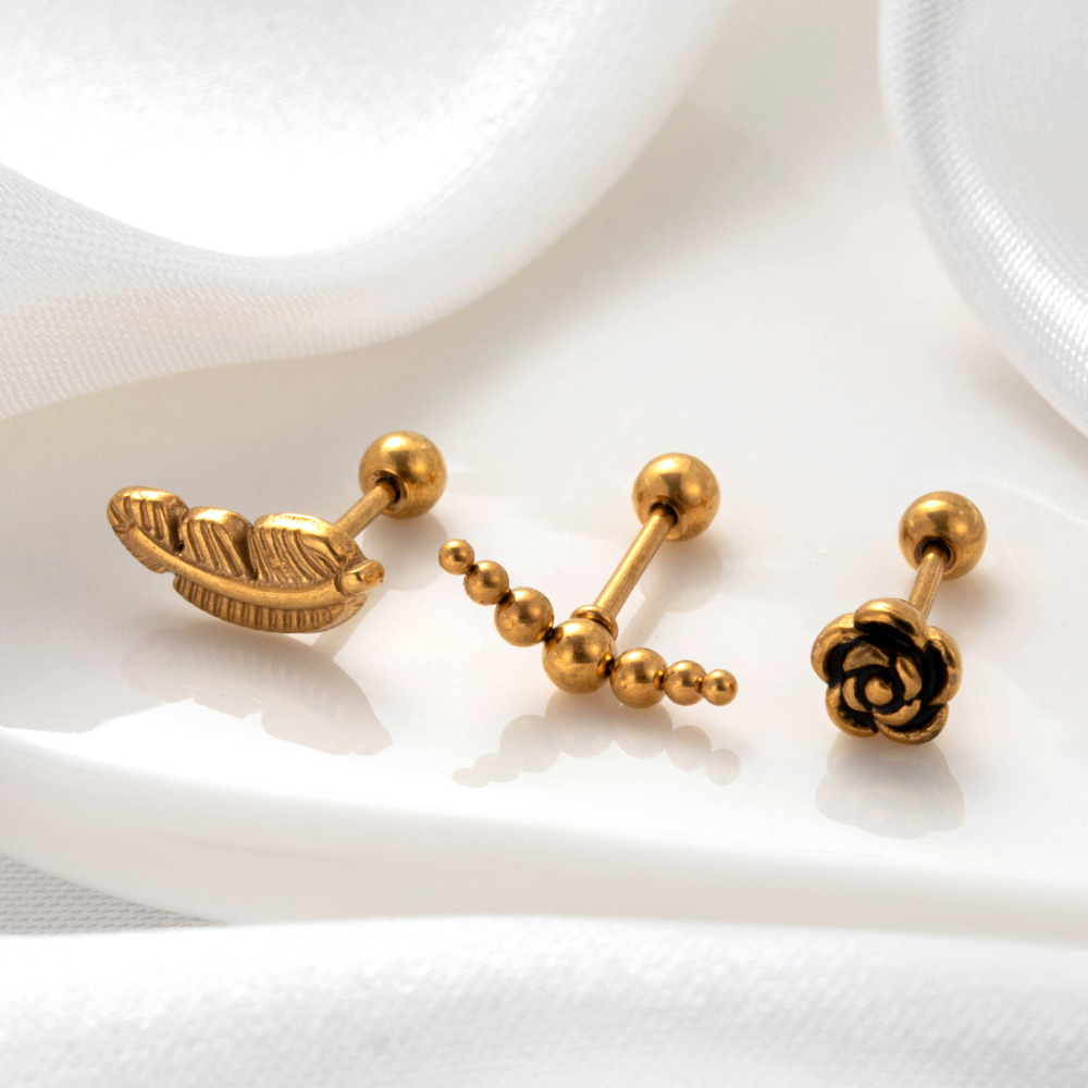 Boucles D'Oreilles Piercing Pour Femme, Modèle Simple Series Simple Flower, En Acier Titane Sans Placage. h5Image2